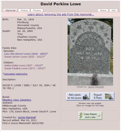 David Perkins Lowe grave