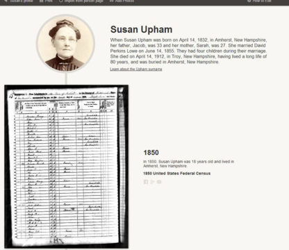 Susan Upham Lowe record