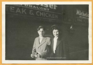 1940s Blurry Couple on Street Man Holding Box Camera