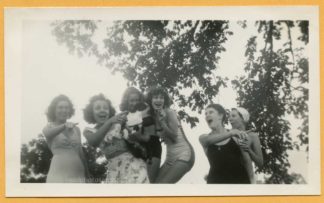 Group of Women Dog in Bathing Suits Pointing Laughing